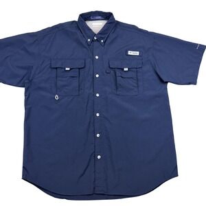 Columbia Bahama Shirt Mens Large Blue PFG Fishing Short Sleeve Button Front